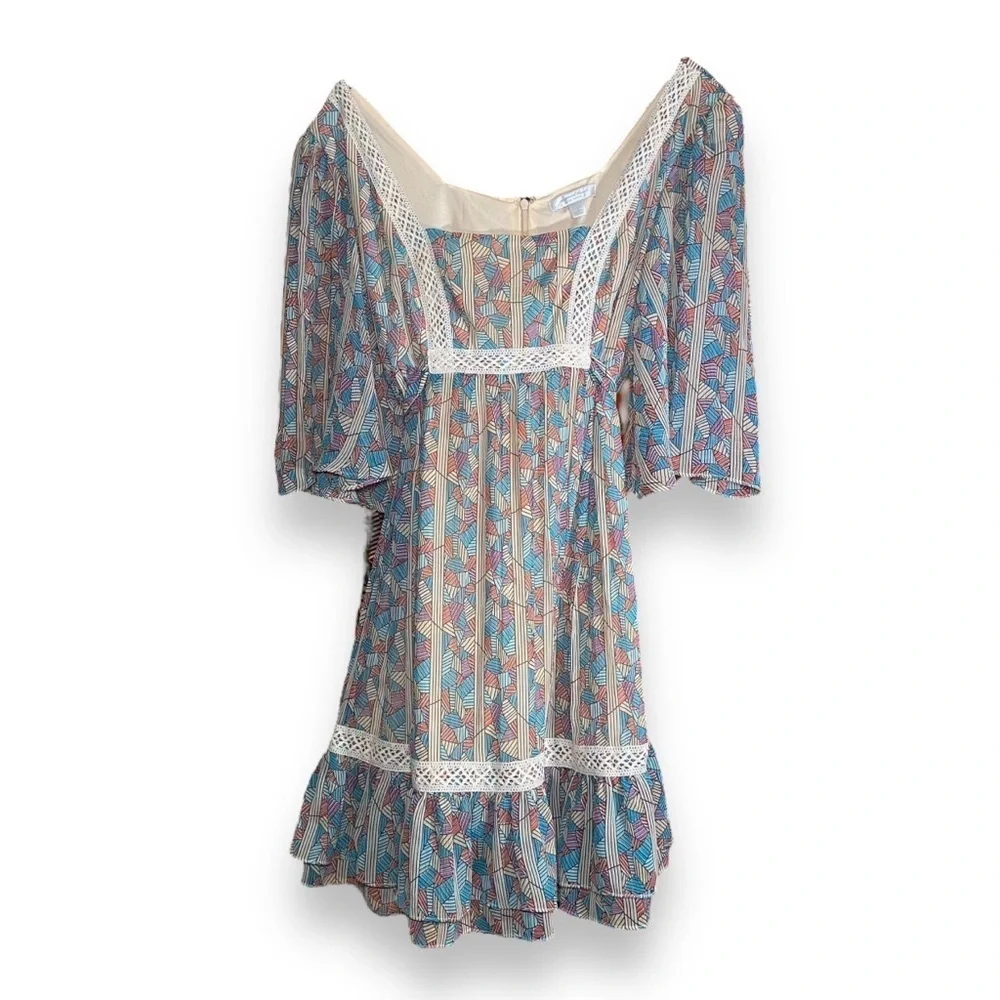 Y2K Jovivich Hawk Boho Babydoll A Line Floral Print Chiffon Dress Small - Picture 2 of 5